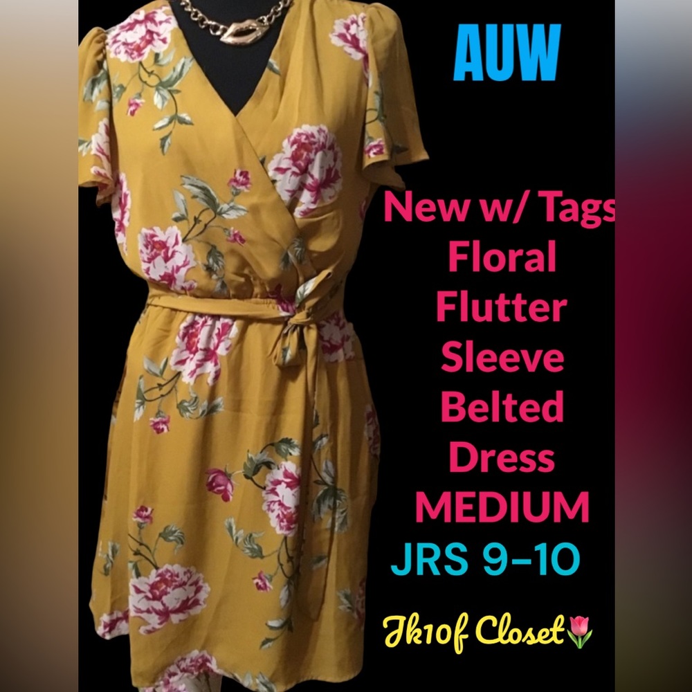 LOWEST🌺 NWT AUW Jrs 9-10 FLORAL BELTED DRESS